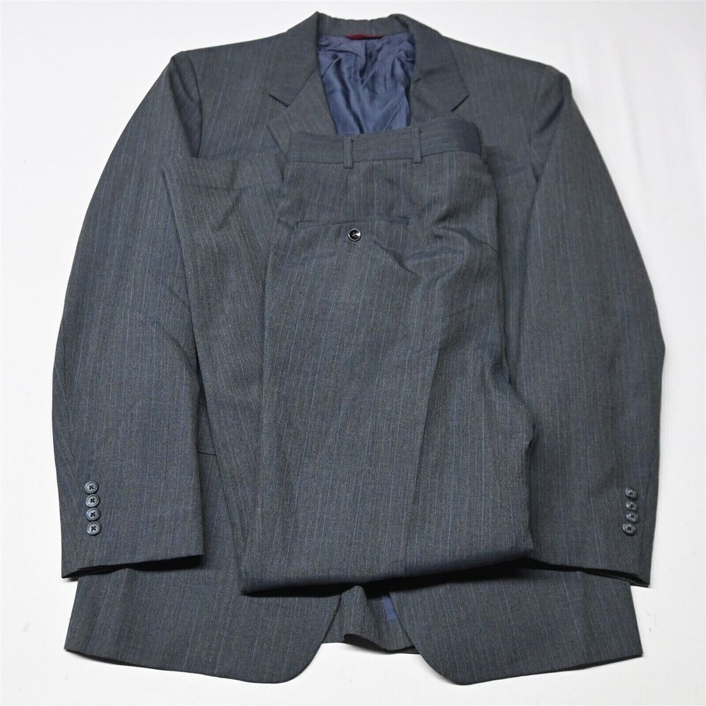 Vtg Hart Schaffner Marx 44R 40x30 Gray Stripe Mens Coat Jacket Pants Suit